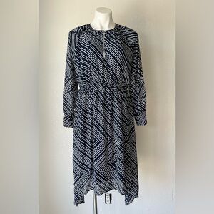 H&M Zig Zag Midi Dress Navy & White Size 8